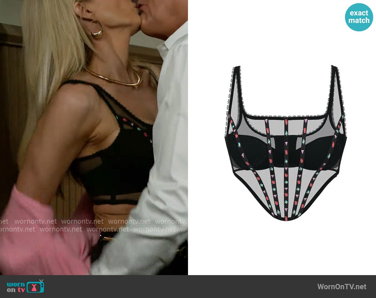 Victoria's Secret Dark Blossom Embroidery Corset Top worn by Vanessa McBride (Lauren Buglioli) on Beyond the Gates