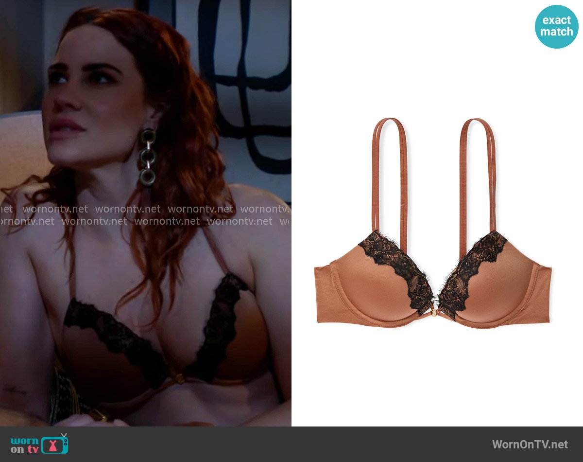 Victorias Secret Smooth Lace-Trim Push-Up Bra in Caramel Lace Trim worn by Sally Spectra (Courtney Hope) on The Young and the Restless