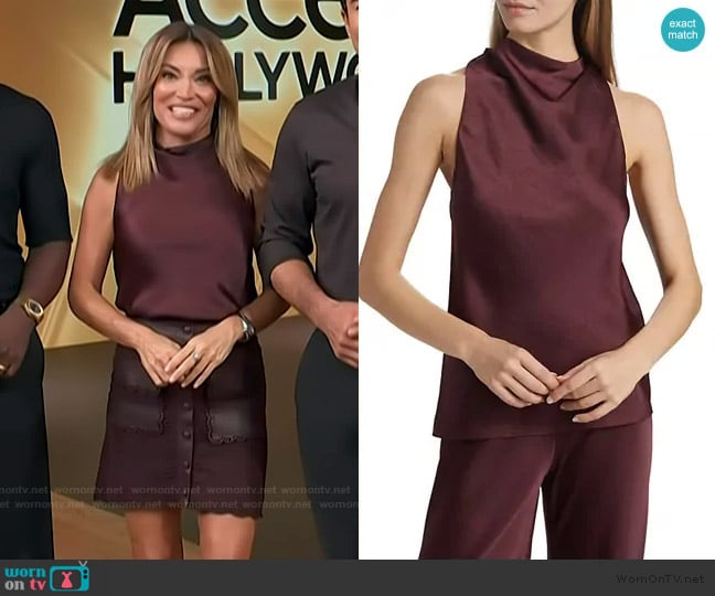 Vince Cowlneck Satin Bias Top worn by Kit Hoover on Access Hollywood