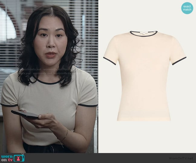 Vince Tipped Pima Cotton Short-Sleeve Crewneck T-Shirt worn by Nicole Lee (Ramona Young) on The Paper