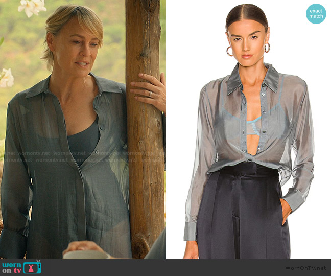Weekend Stories Ria Blouse in Blue Gray worn by Laura Sanderson (Robin Wright) on The Girlfriend