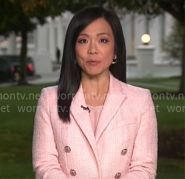 Weijia Jiang’s pink tweed jacket on CBS Mornings