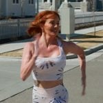 Whitney’s whtie print crop top and leggings on The Real Housewives of Salt Lake City