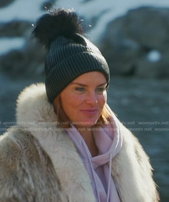 Whitney's black metallic pom pom beanie on The Real Housewives of Salt Lake City