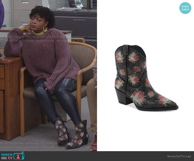 Wild Pair Lacey Floral Bling Booties worn by Adelola Olofin (Gbemisola Ikumelo) on The Paper