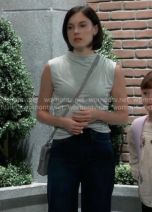 Willow's sage green ruched top on General Hospital