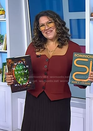 Xochitl Gonzalez’s red square neck top on Today