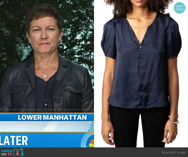 Zadig & Voltaire Twity Satin Blouse in Sailor worn by Stephanie Gosk on Today