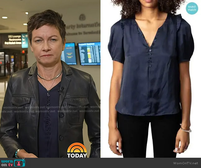 Zadig & Voltaire Twity Satin Blouse in Sailor worn by Stephanie Gosk on Today