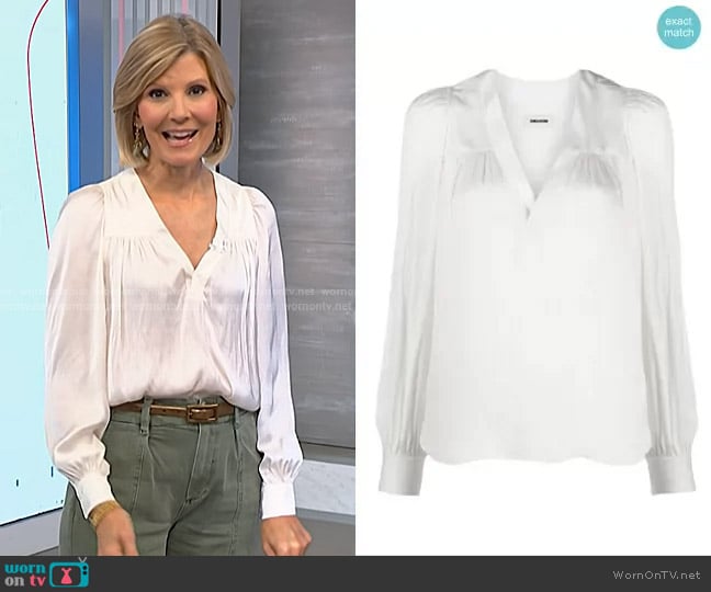 Zadig & Voltaire V-neck Ruched Blouse worn by Kate Snow on NBC News Daily