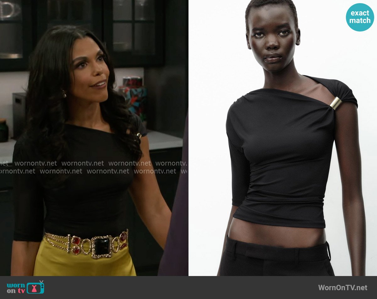 Zara Asymmetric Top with Metal Applique worn by Dani Dupree (Karla Mosley) on Beyond the Gates