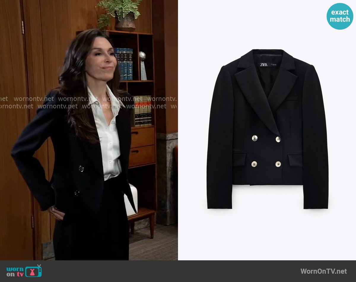 Zara Buttoned Crop Blazer worn by Anna Devane (Finola Hughes) on General Hospital