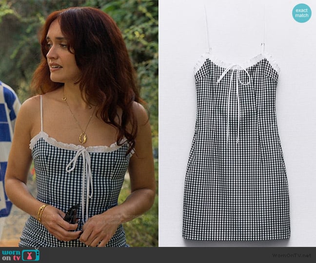 Zara Combination Gingham Check Mini Dress worn by Cherry Laine (Olivia Cooke) on The Girlfriend