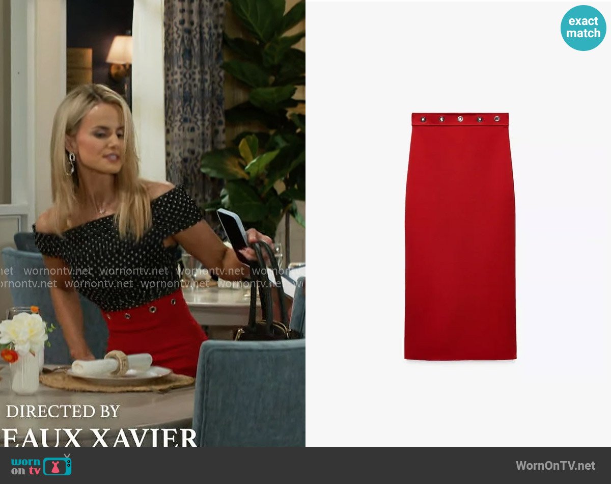 Zara Contour Midi Skirt worn by Vanessa McBride (Lauren Buglioli) on Beyond the Gates