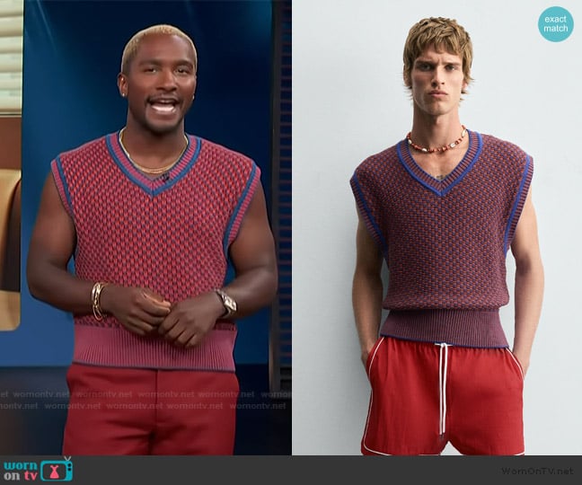 Zara Contrast Knit Vest worn by Scott Evans on Access Hollywood