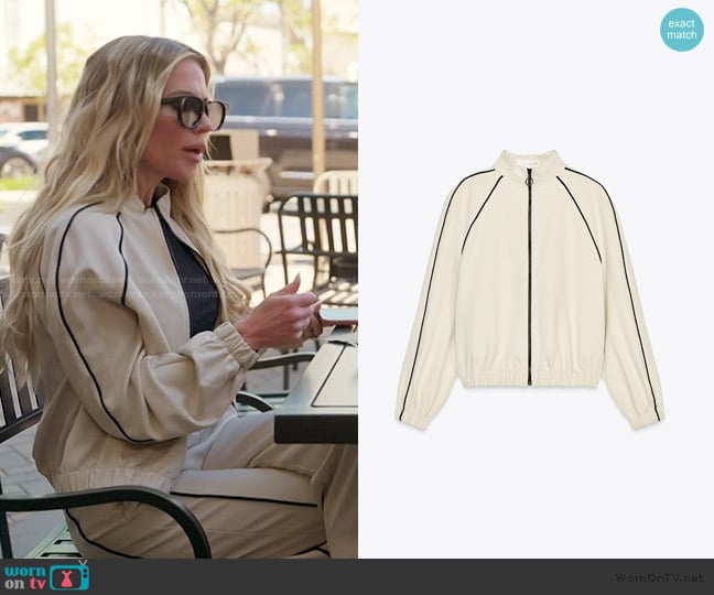 Zara Contrast Piping Bomber Jacket worn by Jennifer Pedranti on The Real Housewives of Orange County