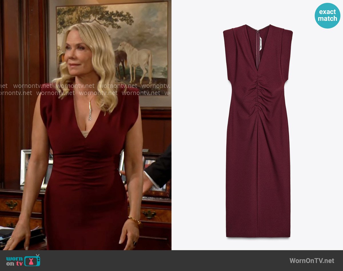 Zara Draped Midi Dress worn by Brooke Logan (Katherine Kelly Lang) on The Bold and the Beautiful