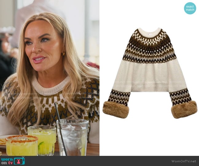 Zara Faux Fur Jacquard Sweater worn by Heather Gay on The Real Housewives of Salt Lake City
