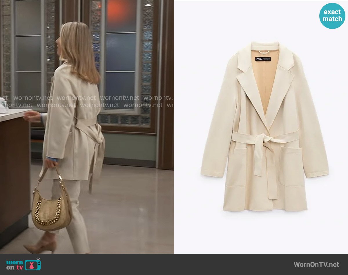 Zara Faux Suede Jacket with Belt worn by Nina Reeves (Cynthia Watros) on General Hospital