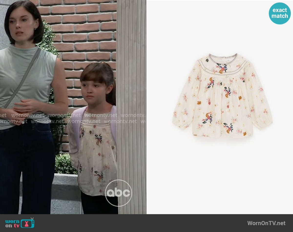 Zara Floral Blouse worn by Scout Cain (Cosette Abinante) on General Hospital