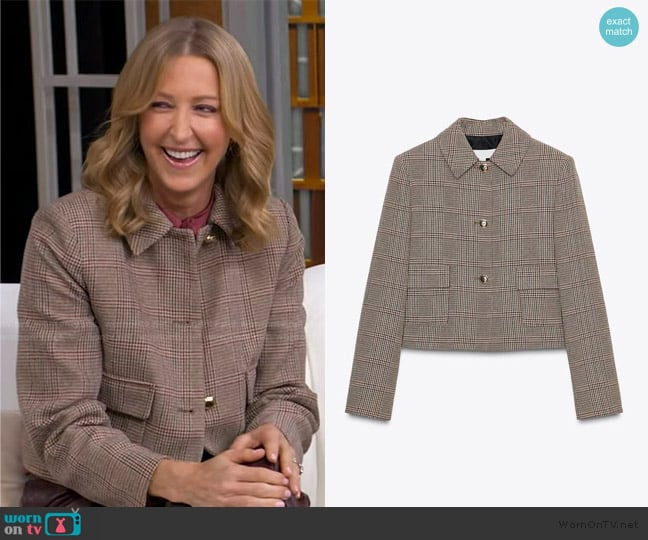 Zara Houndstooth Cropped Blazer worn by Lara Spencer on Good Morning America
