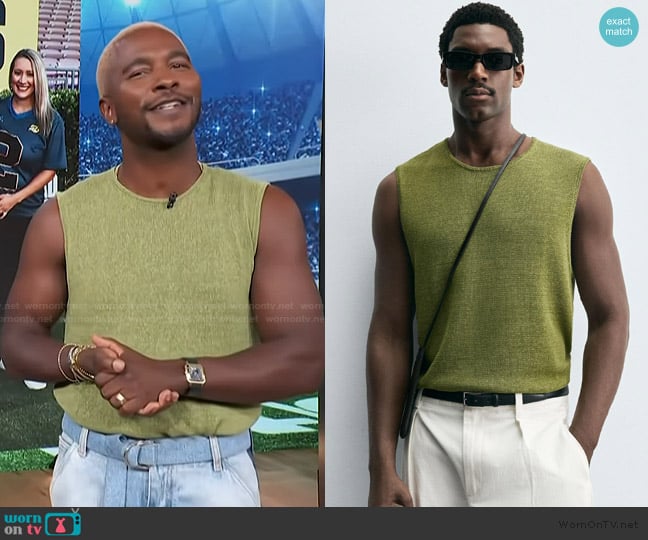 Zara Linen Knit Vest worn by Scott Evans on Access Hollywood