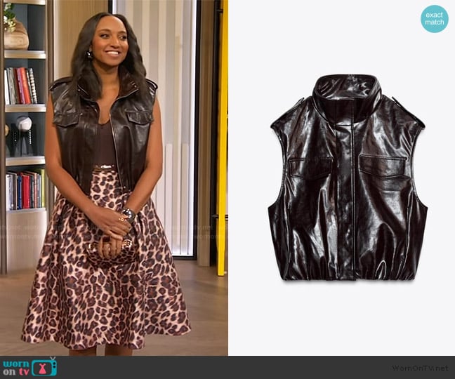 Zara Puffer Faux Leather Vest worn by Helene on The Drew Barrymore Show