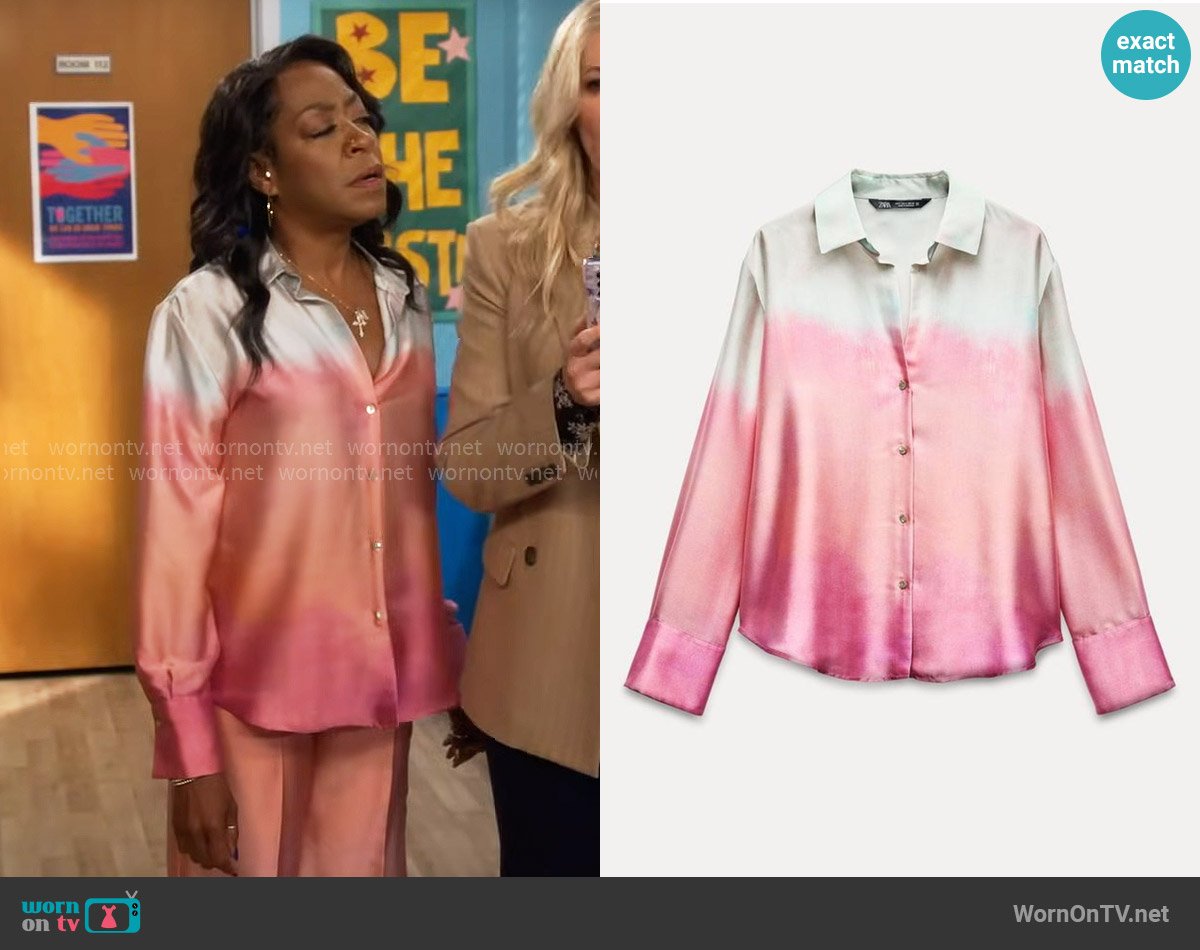 Zara Tie Dye Print Shirt worn by Tina Butler (Tichina Arnold) on The Neighborhood