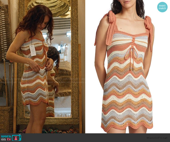 Zimmermann Devi Crochet Wave Minidress worn by Cherry Laine (Olivia Cooke) on The Girlfriend