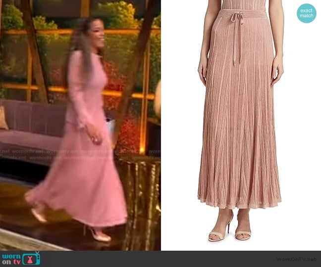 Zimmermann Lucky Pleated Metallic Maxi Skirt worn by Sunny Hostin on The View
