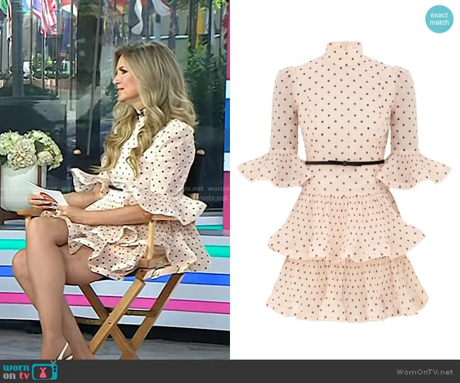Zimmermann Pleated Sleeved Mini Dress in Cream & Black Polka Dot worn by Nikki Novak on Today