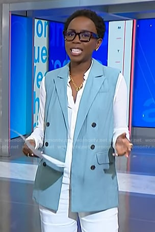 Zinhle’s blue oversized vest on NBC News Daily
