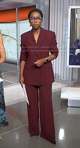 Zinhle's maroon blazer and pants on NBC News Daily