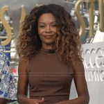 Zuri’s brown sleeveless mini dress on Access Hollywood