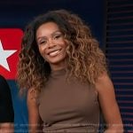 Zuri’s brown sleeveless mini dress on Access Hollywood