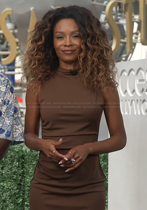 Zuri's brown sleeveless mini dress on Access Hollywood