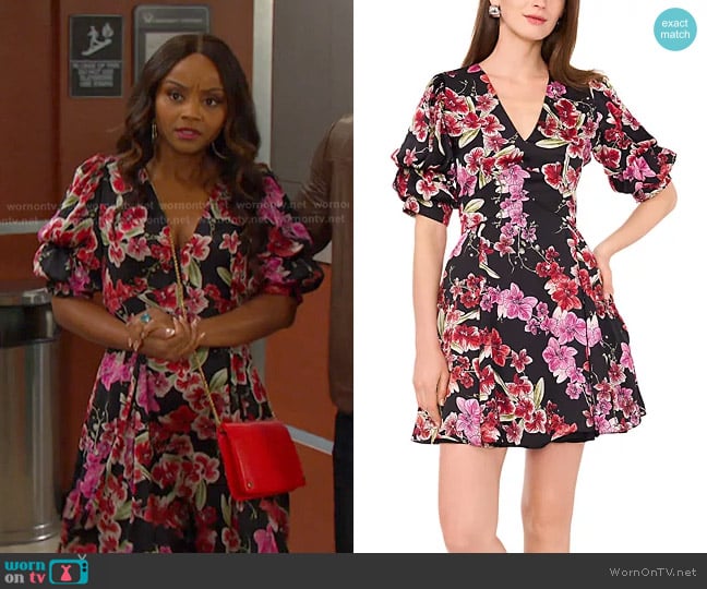 1.STATE Bubble Sleeve Dress worn by Chanel Dupree (Raven Bowens) on Days of our Lives