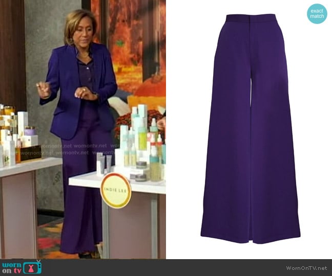 831 Minhle Naida Signature Palazzo Pants in Dark Purple worn by Robin Roberts on Good Morning America
