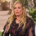 Beth Behrs’ black floral print ruffle dress on The Jennifer Hudson Show