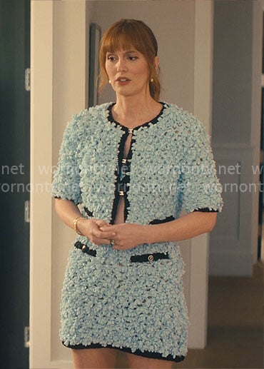 Abby's blue textured outfit on Nobody Wants This