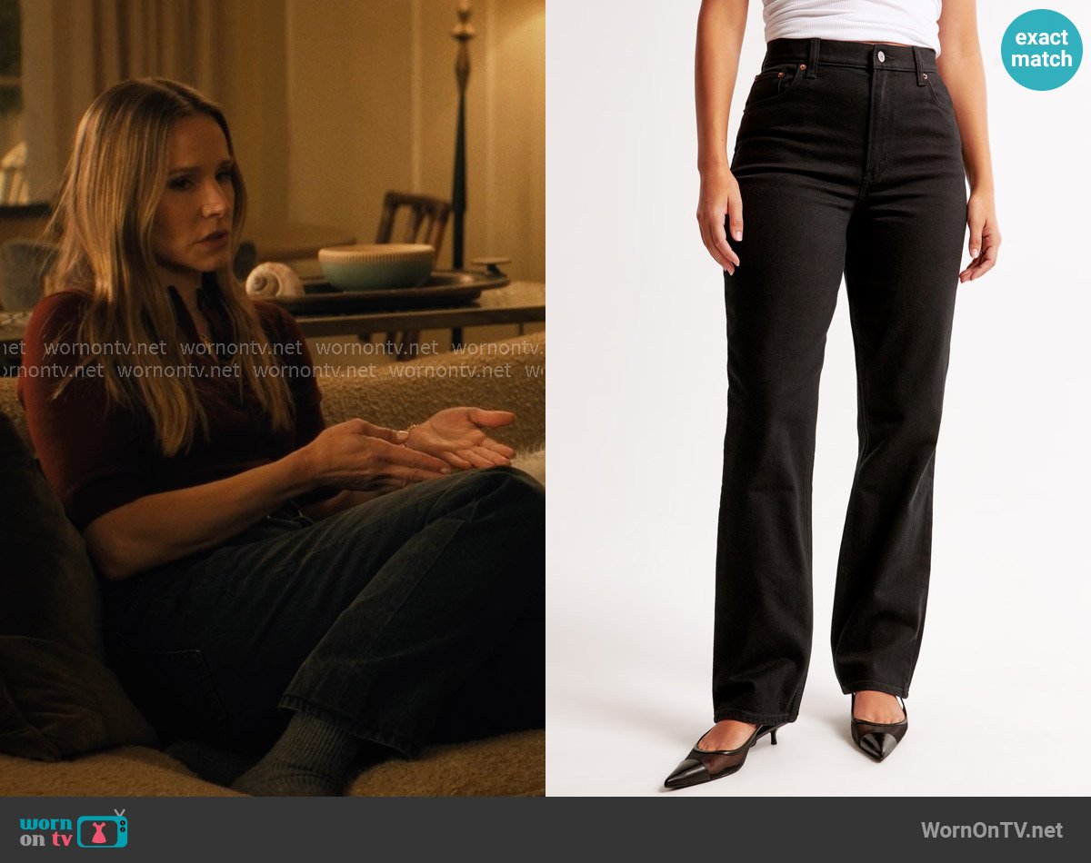 Abercrombie & Fitch Curve Love Ultra High Rise 90s Straight Jean in No Fade Black worn by Joanne (Kristen Bell) on Nobody Wants This