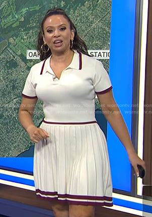 Adelle’s whtie contrast trim pleated dress on Today