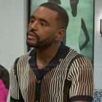 Andre’s brown geometric print shirt on Beyond the Gates