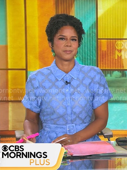 Adriana Diaz’s blue lace shirtdress on CBS Mornings