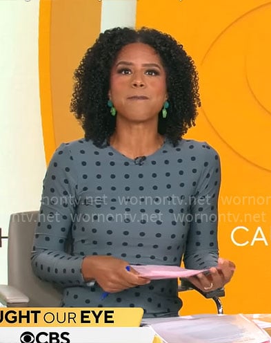 Adriana Diaz’s steel blue polka dot dress on CBS Mornings