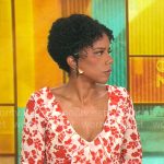 Adriana Diaz’s red floral dress with ruffled neckline on CBS Mornings