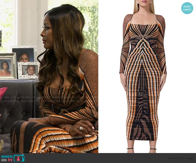 AFRM Maggie Ruched Square Neck Dress worn by Stacey Rusch on The Real Housewives of Potomac