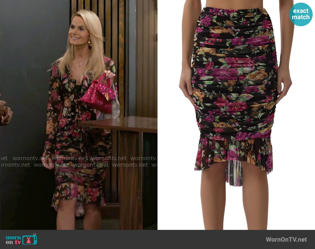 AFRM Ronica Skirt in Dusted Floral worn by Vanessa McBride (Lauren Buglioli) on Beyond the Gates