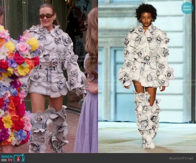 Aknvas Floral Cropped Denim Jacket, Skirt and Boots worn by Meredith Marks on The Real Housewives of Salt Lake City