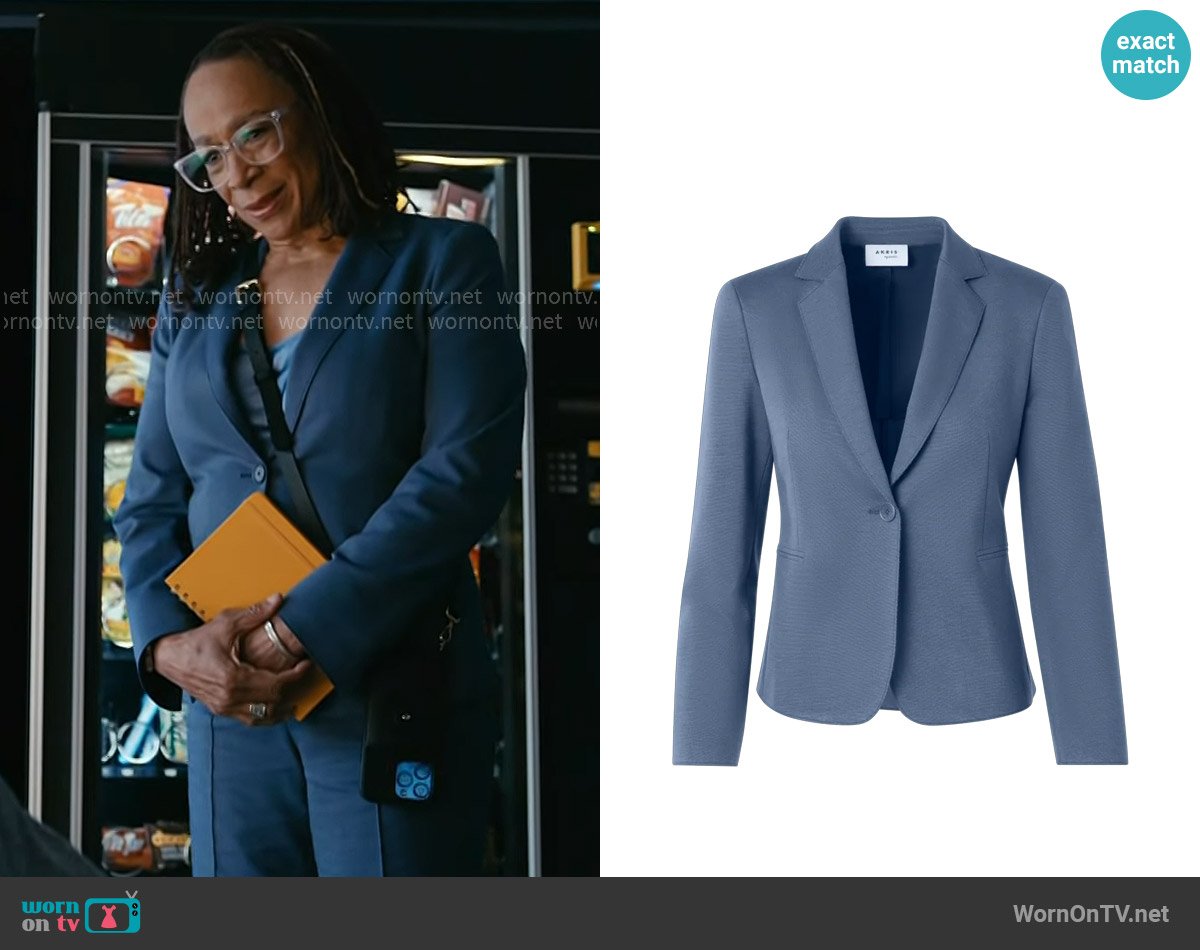 Akris Fitted Single-Button Jersey Blazer in Granite Blue worn by Sharon Goodwin (S. Epatha Merkerson) on Chicago Med